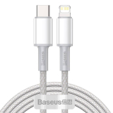 CABLU alimentare si date Baseus High Density Braided, Fast Charging Data Cable pt. smartphone, USB Type-C la Lightning Iphone PD 20W, braided, 2m, alb CATLGD-A02 (timbru verde 0.18 lei) - 6953156231 