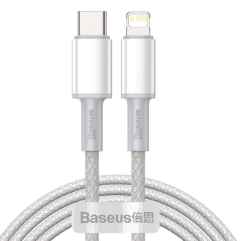 CABLU alimentare si date Baseus High Density Braided, Fast Charging Data Cable pt. smartphone, USB Type-C la Lightning Iphone PD 20W, braided, 2m, alb CATLGD-A02 (timbru verde 0.18 lei) - 6953156231 
