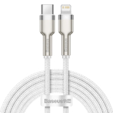CABLU alimentare si date Baseus Cafule Metal, Fast Charging Data Cable pt. smartphone, USB Type-C la Lightning Iphone PD 20W, braided, 2m, alb CATLJK-B02 (timbru verde 0.18 lei) - 6953156202115 