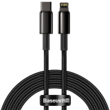 CABLU alimentare si date Baseus Tungsten Gold, Fast Charging Data Cable pt. smartphone, USB Type-C la Lightning Iphone 20W, braided, 1m, rezistent zgarieturi, negru CATLWJ-01 (timbru verde 0.18 lei) 