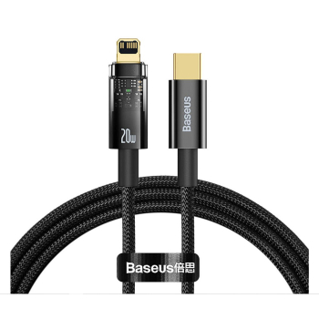 CABLU alimentare si date Baseus Explorer, Fast Charging Data Cable pt. smartphone, USB Type-C la Lightning Iphone 20W, 2m, Auto Power-Off, negru transparent CATS000101 (timbru verde 0.18 lei) - 6932 