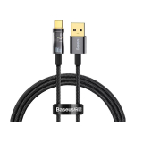 CABLU alimentare si date Baseus Explorer, Fast Charging Data Cable pt. smartphone, USB la USB Type-C 100W, 1m, Auto Power-Off, negru transparent CATS000201 (timbru verde 0.18 lei) - 6932172605704 