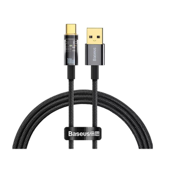 CABLU alimentare si date Baseus Explorer, Fast Charging Data Cable pt. smartphone, USB la USB Type-C 100W, 1m, Auto Power-Off, negru transparent CATS000201 (timbru verde 0.18 lei) - 6932172605704 