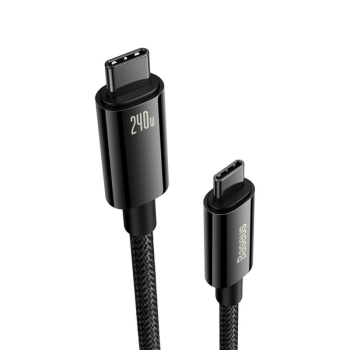 CABLU alimentare si date Baseus Tungsten Gold, Fast Charging Data Cable pt. smartphone, USB Type-C la USB Type-C 240W, braided, 2m, negru CAWJ040101 (timbru verde 0.18 lei) - 6932172628833 