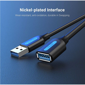 Cablu USB prelungitor Vention, USB 3.2 gen 1 (T) la USB 3.2 gen 1 (M), 0.5m rata transfer 5 Gbps, invelis PVC, negru, CBHBD (timbru verde 0.18 lei) - 6922794748859 