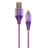 CABLU alimentare si date GEMBIRD, pt. smartphone, USB 2.0 (T) la Lightning (T), 2m, premium, cablu cu impletire din bumbac, mov cu insertii albe, CC-USB2B-AMLM-2M-PW (timbru verde 0.08 lei) 