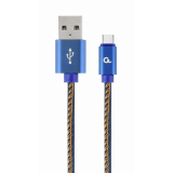 CABLU alimentare si date GEMBIRD, telefon, USB 2.0 (T) la USB 2.0 Type-C (T), 1m, premium, conectori auriti, cablu cu impletire din bumbac, negru cu insertii galbene (Jeans model), conetori albastri, 