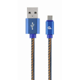 CABLU alimentare si date GEMBIRD, telefon, USB 2.0 (T) la Micro-USB 2.0 (T), 1m, premium, conectori auriti, cablu cu impletire din bumbac, negru cu insertii galbene (Jeans model), conetori albastri,  