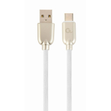 CABLU alimentare si date GEMBIRD, pt. smartphone, USB 2.0 (T) la USB 2.0 Type-C (T), 2m, premium, cablu din cauciuc, alb, conectori argintii, CC-USB2R-AMCM-2M-W (timbru verde 0.08 lei) 