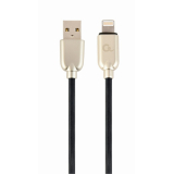 CABLU alimentare si date GEMBIRD, pt. smartphone, USB 2.0 (T) la Lightning (T), 2m, premium, cablu din cauciuc, negru, conectori argintii, CC-USB2R-AMLM-2M (timbru verde 0.08 lei) 
