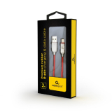 CABLU alimentare si date GEMBIRD, pt. smartphone, USB 2.0 (T) la Lightning (T), 2m, premium, cablu din cauciuc, rosu, conectori argintii, CC-USB2R-AMLM-2M-R (timbru verde 0.08 lei) 