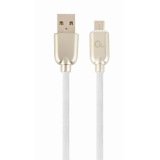 CABLU alimentare si date GEMBIRD, pt. smartphone, USB 2.0 (T) la Micro-USB 2.0 (T), 2m, premium, cablu din cauciuc, alb, conectori argintii, CC-USB2R-AMmBM-2M-W (timbru verde 0.08 lei) 