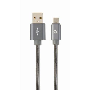 CABLU alimentare si date GEMBIRD, pt. smartphone, USB 2.0 (T) la Micro-USB 2.0 (T), 2m, premium, cablu cu impletire din bumbac, gri-metalizat cu insertii albe, CC-USB2S-AMmBM-2M-BG (timbru verde 0.0 CABLU alimentare si date GEMBIRD, pt. smartphone, USB 2.0 (T) la Micro-USB 2.0 (T), 2m, premium, cablu cu impletire din bumbac, gri-metalizat cu insertii albe, CC-USB2S-AMmBM-2M-BG (timbru verde 0.0