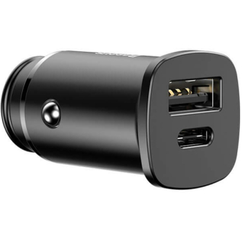 INCARCATOR auto Baseus Square metal, 1 x USB Output 5V/3A si 1 x USB Type-C Output 5V/3A, total output 30W, pt. bricheta auto, negru CCALL-AS01 (timbru verde 0.8 lei) - 6953156281837 