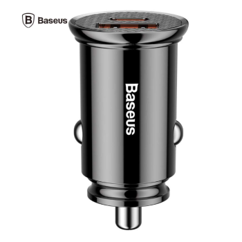 INCARCATOR AUTO Baseus Circular Plastic PPS, 1 x USB Output 4.5V/5A, 1 x USB Type-C Output 5V/3A, total output 30W, pt. bricheta auto, negru CCALL-YS01 (timbru verde 0.18 lei) - 6953156286535 