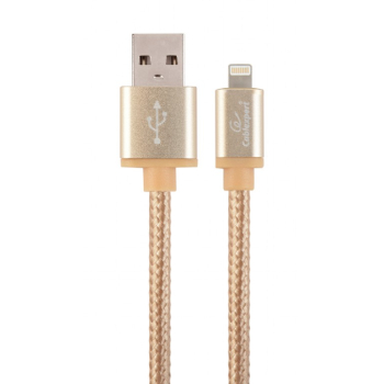 CABLU alimentare si date GEMBIRD, pt. smartphone, USB 2.0 (T) la Lightning (T), 1.8m, premium, conectori auriti, cablu cu impletire din bumbac, auriu, CCB-mUSB2B-AMLM-6-G (timbru verde 0.08 lei) 