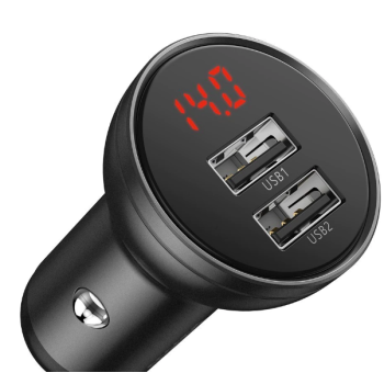 INCARCATOR AUTO Baseus Digital Display, 2 x USB Output 5V/4.8A, total output 24W, pt. bricheta auto, afisaj digital, gri CCBX-0G (timbru verde 0.18 lei) - 6953156215399 