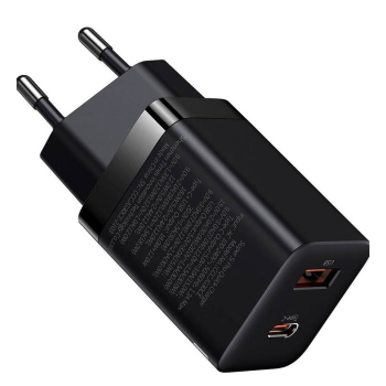 INCARCATOR retea Baseus Super Si Pro, Quick Charge 30W, 1 x USB 5V/3A, 1 x USB Type-C 5V/3A, negru CCSUPP-E01 (timbru verde 0.18 lei) - 6953156206342 