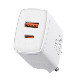 INCARCATOR retea Baseus Compact, Quick Charge 20W, 1 x USB Type-C 5V/3A si 1 x USB 5V/3A, alb CCXJ-B02 (timbru verde 0.18 lei) - 6953156207240 