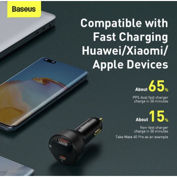INCARCATOR auto Baseus Superme Digital Display PPS, Quick Charge 100W, 1 x USB 5V/4.5A si 1 x USB Type-C 5V/3A, negru CCZX-01 (timbru verde 0.18 lei) - 6953156206717 