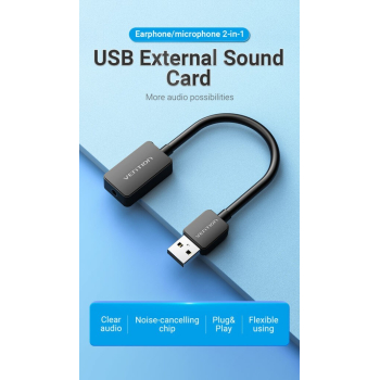 PLACI de SUNET Vention 1-port USB External Sound Card 0.15M Black(OMTP-CTIA), CDZB0
