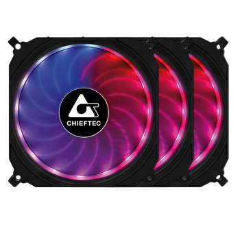 Ventilator SET 3 VENTILATOARE CHIEFTEC PC 120x120x25 mm, ADD RGB LED, 3 buc. in pachet & HUB & telecomanda CF-3012-RGB 