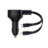 INCARCATOR auto Baseus Enjoyment, cablu inclus max 75cm, 1 x USB Type-C(T) max 5V/3A 30W, 1x Iphone Lightning 5V/3A total output 25 cm , pt. bricheta auto, negru CGTX000001 (timbru verde 0.8 lei) - 