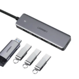 HUB extern Ugreen, CM219 porturi USB: USB 3.0 x 4, conectare prin USB, material ABS, port micro USB 5V, lungime 15 cm, LED, gri, 50985 (timbru verde 0.8 lei) - 6957303859856 