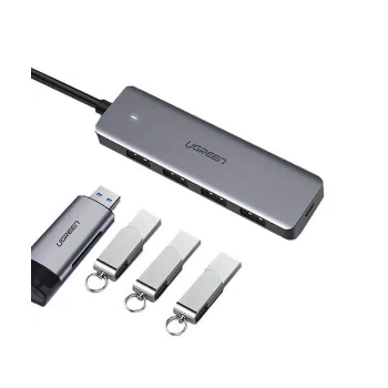 HUB extern Ugreen, CM219 porturi USB: USB 3.0 x 4, conectare prin USB, material ABS, port micro USB 5V, lungime 15 cm, LED, gri, 50985 (timbru verde 0.8 lei) - 6957303859856 