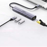 ADAPTOR RETEA Ugreen, cm475 extern, USB 3.0 (T) la port Gigabit RJ-45, porturi USB: USB 3.0 x 3, USB Type-C x 1, argintiu 60554 (timbru verde 0.18 lei) - 6957303865543 