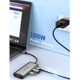 Docking Station Vention, porturi: HDMI (M), 3 x USB 3.2 gen1, PD 100 W, conectare prin USB Type-C (T), rata transfer 5 Gbps, aliaj Al si ABS, argintiu, CNBHB (timbru verde 0.18 lei) - 6922794741348 