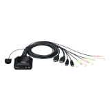 SWITCH KVM ATEN control 2 PC la 1 KVM, 4K resolution, button port selector, conector tip USB (T) x 2 | HDMI (T) x 2, 2 x 3.5mm Audio Jack Male CS22H-AT (timbru verde 0.8 lei) 