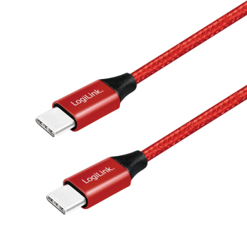 CABLU alimentare si date LOGILINK, pt. smartphone, USB 2.0, USB Type-C (T) la USB Type-C (T), 0.3m, premium, cablu cu impletire din bumbac, rosu, CU0155 (timbru verde 0.08 lei) 