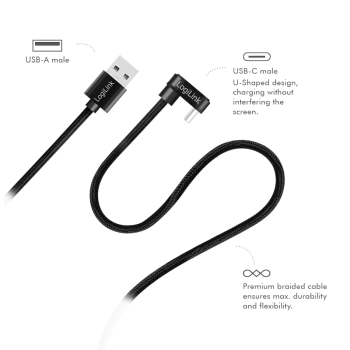 CABLU alimentare si date LOGILINK, pt. smartphone, USB 2.0, USB Type-C (T) la USB-A (T) la 180 grade, 1m, 2 x ecranat, aluminiu, negru, CU0192 (timbru verde 0.08 lei) 