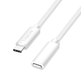 CABLU alimentare si date LOGILINK, pt. smartphone, USB 2.0, USB Type-C (T) la USB Type-C (F), 1m, PD 100W, 2 x ecranat, plastic, alb, 