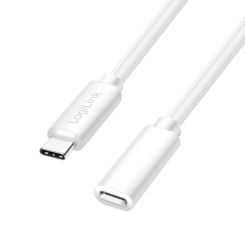 CABLU alimentare si date LOGILINK, pt. smartphone, USB 2.0, USB Type-C (T) la USB Type-C (F), 3m, PD 60W, 2 x ecranat, plastic, alb, 