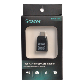 CARD READER extern SPACER, interfata USB Type C, citeste/scrie: micro SD; plastic, negru, SPCR-307 (timbru verde 0.03 lei) 