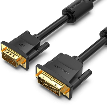 Cablu video Vention, DVI-I (T) dual link la VGA(T), 3m, rezolutie maxima 1080p la 60 Hz, conectori auriti, cupru, invelis PVC, negru, EACBI (timbru verde 0.80lei) - 6922794732988 