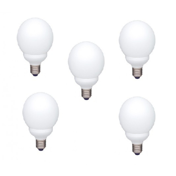 SET 5 becuri fluorescent Panasonic, soclu E27, putere 18W, forma sferic, lumina alb calda, alimentare 220 - 240 V, EFG18E27HD-5 (timbru verde 2.25 lei) 