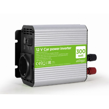 INVERTER GEMBIRD cu sinusoida simulata, Inverter auto, 300W, Schuko x 1, USB 5V / 2.1A, baterie 10-16V, EG-PWC300-01, (timbru verde 4 lei) 