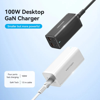 ALIMENTATOR SmartPhone la 220V Vention 4-Port USB (C + C + A + A) GaN Charger (100W/100W/18W/18W) EU-Plug Black, FBSBG-EU (timbru verde 0.18 lei) 