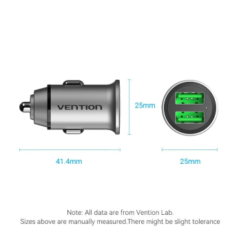 ALIMENTATOR SmartPhone Auto Vention Two-Port USB A+A(18/18) Car Charger Gray Mini Style Aluminium Alloy Type, FFAH0 (timbru verde 0.18 lei) 