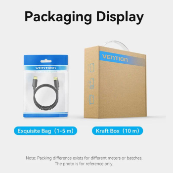 Cablu video Vention, DisplayPort(T) la DisplayPort(T), 1m, rezolutie maxima 4K la 60Hz, conectori auriti, cupru/argint, invelis PVC, negru, HAKBF (timbru verde 0.18lei) - 6922794775763 