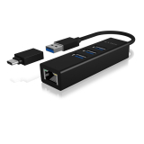 Raidsonic HUB extern Icy Box, porturi USB: USB 3.0 x 3, USB-C x 2, conectare prin USB w. adaptor la USB-C, Gigabit RJ45 x 1, aluminiu, negru, IB-HUB1419-LAN (timbru verde 0.8 lei) 