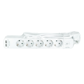 PRELUNGITOR LOGILINK, Schuko x 5, USB x 2 5V/2.1A (10.5 W), cablu 3G 1.5mm2, 230 V/16 A, 50 Hz, max. 3600 W, buton intrerupator iluminat, IP20, 1.5m, alb LPS249U (include TV 0.80lei) 