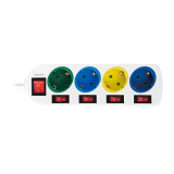 PRELUNGITOR LOGILINK, Schuko x 4, conectare prin Schuko (T), cablu 1.5 m, 16 A, protectie copii, alb/ multicolor, LPS257 (timbru verde 0.18 lei) 