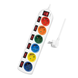 PRELUNGITOR LOGILINK, Schuko x 6, conectare prin Schuko (T), cablu 1.5 m, 16 A, protectie copii, alb/ multicolor, LPS259 (timbru verde 0.18 lei) 