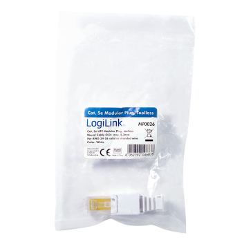 MUFA RJ-45 LOGILINK pt. cablu UTP, Cat5e, RJ-45 (T), manson, pentru cablu solid/litat AWG24-26, cablu 5.3mm, tool-free,1 buc, MP0026 