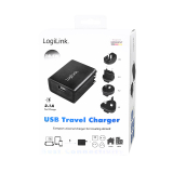 ADAPTOR LOGILINK, Socket EU x 1, Socket AU x 1, Socket UK x 1 , USB x 1, 5V 2.1A (10.5W) max. prot. supracurent / supratensiune / scurtcircuit / supraincalzire, negru PA0187 (include TV 0.18lei) 