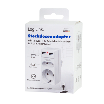 PRIZA LOGILINK, Schuko x 1, Euro Socket x 1, USB x 2 5 V/2.1 A, max. 10.5 W, 230 V/16 A, 50 Hz, max. 3680 W, IP20, LED activate, alb PA0276 (include TV 0.18lei) 